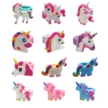 Set of 12 colorful cartoon unicorn rings for kids made of soft PVC in various cute styles - Unicorn Rings Set (12pcs)