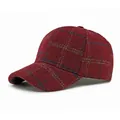 Classic burgundy plaid wool baseball cap with vintage British style for autumn and winter - Adjustable / Burgundy