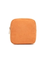 Orange corduroy square mini cosmetic bag with textured fabric and metal zipper - Orange