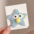 Barrette étoile en peluche bleue avec grands yeux et détails jaunes sur carte support - Environ 6cm / 10# Pince à Cheveux Étoile avec Nez Rond Jaune