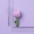 Handmade purple knitted tulip pendant with green leaves, height 7-8cm shown on ruler - Purple Tulip Doll