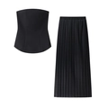 Detail view of black pleated skirt set showing high-quality fabric texture and smocked top - S / Black