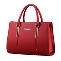 Elegante borsa strutturata rossa con dettagli dorati e doppi manici superiori - Borgogna
