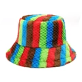 Dettaglio del cappello alla pescatora a righe arcobaleno in pelliccia sintetica spessa - M (56-58cm) / Strisce Arcobaleno Scure (Rosso Verde Blu Marrone)(1#)