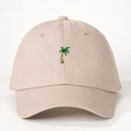 Classic beige cotton baseball cap with detailed palm tree embroidery and adjustable strap - One Size / Dark Khaki