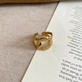 Detailed view of a gold chain style open ring on vintage book pages and linen cloth - Chain Design / No.6 Ring-Gold