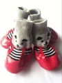 Waterproof red dog boots with non-slip soles and cute grey panda knit patterns - S (Under 2.5kg) / Red (Waterproof Rubber Sole)