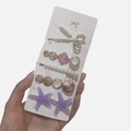 5-piece hair clip set featuring pink resin, starfishes, pearls, and scissors styles - Scissors Star (5 Piece Set)