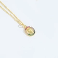 Golden Virgin Mary pendant necklace with a colorful rainbow cubic zirconia halo design - Colorful Virgin Mary (XL3645)