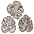 Set de tres esculturas de pared de madera marrón oscuro con hojas de palma tropicales - 30x25x0.5cm (3 Piezas) / CG002 (Marrón Oscuro)