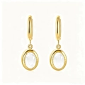 Detail of oval white zircon earrings with a polished gold finish and secure clasp closure - White