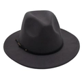 Eleganter dunkelgrauer Wollfilz-Fedora-Hut mit schwarzem Lederband und Schnalle - Dunkelgrau