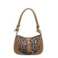 Brown leather underarm bag with leopard print panel and knotted handle detail - Brown