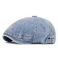 Hellblaue gewaschene Denim Barett Mütze mit verstellbarer Metallschnalle für Unisex - Blau