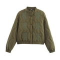 Army green quilted jacket with leaf floral embroidery and metal snap buttons - S / Army Green