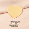 Colgante corazón dorado de acero de 33 mm con dimensiones detalladas y especificaciones - Colgante de Agujero Interior Color Dorado