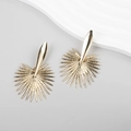 Golden sunburst fan earrings with radiant metallic finish and leaf-shaped studs - Gold