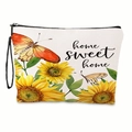 Sunflower canvas makeup bag with butterfly print and Home Sweet Home lettering - Home Sweet Home Sunflower Style(xy-010-04) / With Wrist Strap