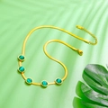 Vintage 18k gold plated snake chain necklace with five green cat-eye stone pendants - Emerald Green Cat's Eye Necklace (5 Stones)