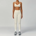 Ensemble de yoga blanc crème pour femme avec brassière col V et legging taille haute - S / Soutien-gorge+Leggings-Abricot Crème