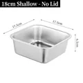 18cm shallow stainless steel food prep container without lid, 17.5x6.5cm square tray - 201 Square XL (No Lid/18cm)