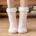 Pink cable knit thermal floor socks with white fleece lining for indoor comfort - One Size / Faux Mink Pink