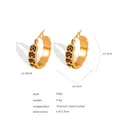 Boucles d'oreilles minimalistes en acier titane doré avec cristal noir et bords ondulés - F900 Zirconia Noir Boucles d'Oreilles Dorées