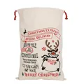 Christmas canvas drawstring gift bag with red reindeer print and festive illustration - 49*68CM, HK-127 (Red Drawstring Reindeer)