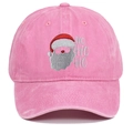 Detail of pink washed cotton baseball cap with Santa Claus and HO HO HO embroidery - Pink