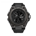 Men's digital-analog sport watch in black with grey metal bezel and rubber strap - 739 Full Black Men's