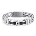 Pulsera de hombre en acero inoxidable plateado con fibra de carbono y circón negro - 19cm / Negro Acero