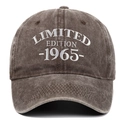 Detail of 1965 Limited Edition embroidery on vintage washed brown cotton baseball cap - Coffee
