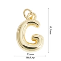 Macro shot of 17.7mm golden balloon letter G pendant showing dimensions and 3.4g weight - Letter G Style (DZ-2814)