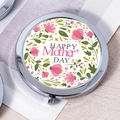 Silver compact mirror with pink floral design and Happy Mother's Day text - Fresh Watercolor Mother's Day