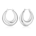 Polished silver stainless steel thick hoop earrings with a mirror finish - Thick Water Drop Hoop (EH-288S)