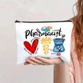 Detail of pharmacist themed makeup bag with medical icons and secure black zipper closure - Pharmacist Theme Illustration (119-3)