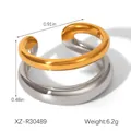 Macro shot of two-tone stainless steel ring with dimensions 2.31cm and 1.22cm - Double-Layer Arc Open Style (XZ-R30489)