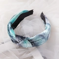 Blue and green marble velvet knotted headband with soft texture for women and girls - Tie-Dye Blue