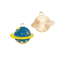 DIY enamel celestial planet pendant with blue star motif and gold textured reverse side - Planet 23x26mm