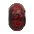 Red glass bead charm with silver metal core and sparkling foil interior texture - Snake Pattern Style (13289)