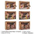 Detailed set of 6 Christmas kraft paper gift boxes with window, twine, and festive gift tags - 6 Pcs/Pack