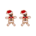 Exquisite gold-plated gingerbread man stud earrings with red and white enamel finish - Drip Oil Snowman with Star