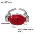 Silver stainless steel ring with red oval resin stone and 1.3cm band width size 7 - US 7 / Steel Red Resin