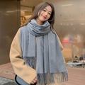 Classic grey cashmere wool scarf with tassels, thick warm winter shawl for women and men - Light Heather Grey