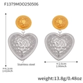 Two-tone stainless steel heart earrings with gold hammered disc and silver heart - Two-tone Steel Heart Style (F1379)