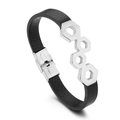 Bracciale da uomo in pelle nera intrecciata con chiusura a nido d'ape in argento - 19cm / Color Acciaio