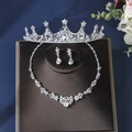 Elegant bridal jewelry set with silver tiara, necklace and earrings in silver and crystal - Silver Style (ZUHE-012)
