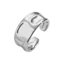 Detailed view of the wide irregular fluid texture on silver metallic open ring - Silver Style A (Irregular Texture)