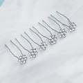 Detail of eight silver bridal hair pins with crystal flower design on marble background - Versatile Daily Rhinestone Flower Style (HS-J6014) / 6Pcs/Set / Silver