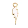 Golden lightning bolt charm with white enamel inlay for DIY jewelry necklaces - Enamel Lightning-White